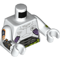 Lego Torso Spacesuit, Dark Bluish Gray Panels, Lime Utility Belt Print, (Buzz Lightyear) White Arms and Hands with Lime Stripe on Left and Dark Bluish Gray Device on Right Print / White