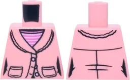 Torso Female Jacket with Black Trim and Pockets over Dark Pink and Bright Pink Striped Shirt Pattern / Warm Pink