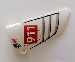 Technic, Panel Fairing #18 Large Smooth, Side B with White '911' on Red Rectangle, Vents, Red Letter E, Blue Letter N Pattern (Sticker) - Set 42096