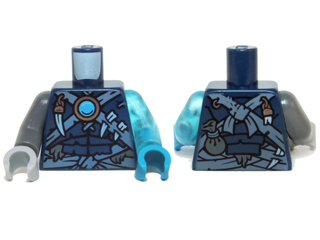 Lego Torso Vest with Straps, Pendants with Blue Chi Pattern / Trans-Light Blue Arm Left / Dark Bluish Gray Arm Right / Dark Azure Hand Left / Light Bluish Gray Hand Right