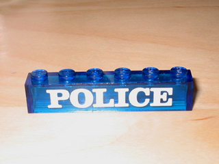 Lego Brick 1 x 6 with No Bottom Tubes with White 'POLICE' Serif Print
