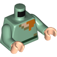 Lego Torso Pixelated Shirt with Orange, Olive Green, Light Nougat Squares, and Dark Green Belt Print, Sand Green Arms, Light Nougat Hands / Sand Green