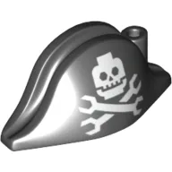 Hat Pirate Bicorne with Robotic Jolly Roger Skull and Crossbones Print / Black