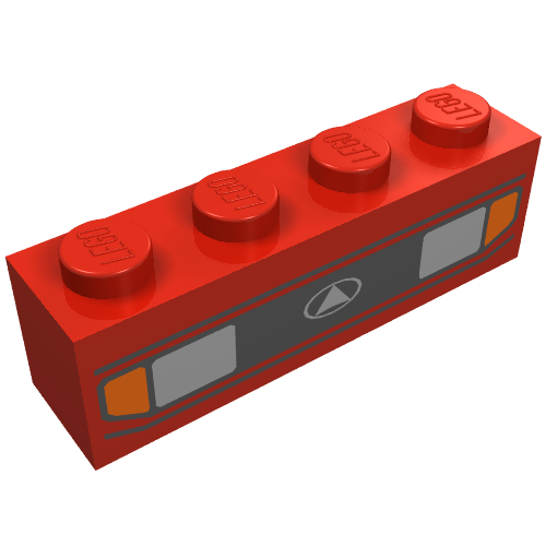 Lego Brick 1 x 4 with Car Headlights and Indicators Print / Red
