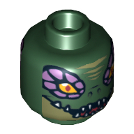 Lego Minifig Head Crooler, Dual Sided, Crocodile with Medium Lavender Eye Borders, Wide Eyes / Narrow Eyes Print [Hollow Stud] / Dark Green