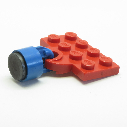 Lego Plate Special 2 x 4 with Train Coupler Open with Magnet Short Cylinder Blue / Red