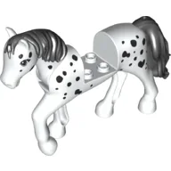 Animal, Horse with Raised Leg, Black Mane and Tail, Black Spots Print / White