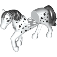Lego Animal, Horse with Raised Leg, Black Mane and Tail, Black Spots print / White