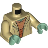 Torso Robe, Open, Medium Nougat Shirt with Dark Orange Waist Sash / Hood on Back Print (Yoda), Tan Arms, Sand Green Hands / Tan