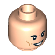 Lego Minifig Head Loki, Dual Sided, Eyebrows, Dark Orange Cheek Lines, Smiling / Worried with Sweat Drops Print [Hollow Stud] / Light Nougat