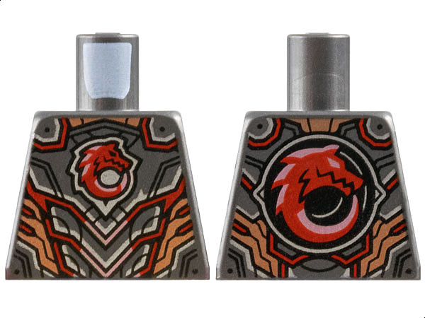 Lego Torso Armor Plates, Red Wolf Head, Silver, Copper and Metallic Pink Lines and Trim Pattern