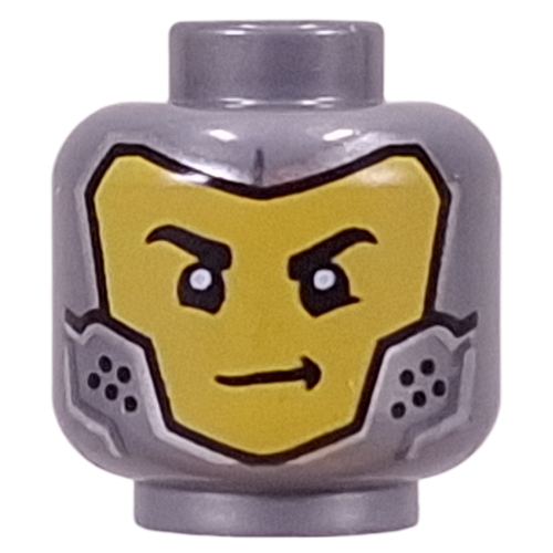 Lego Minifig Head Cooper, Droid, Black Dots, Black/Metal Blue Eyes / Yellow Face, Smirk