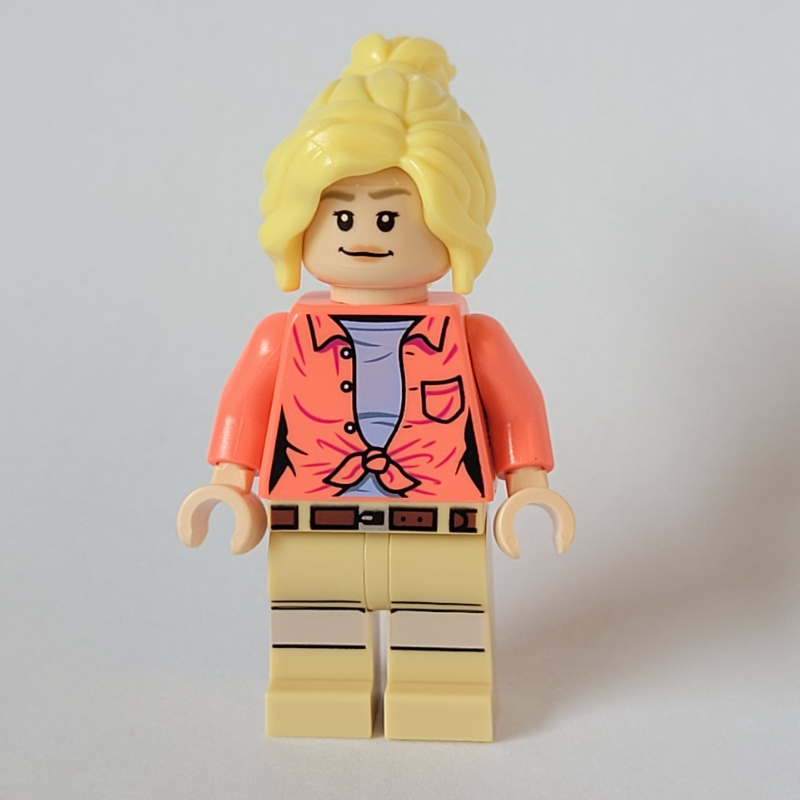 Lego Ellie Sattler, Coral Shirt, Ponytail, Closed Mouth