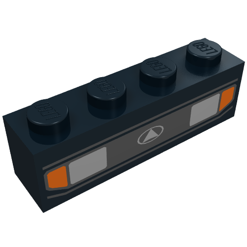 Lego Brick 1 x 4 with Car Headlights and Indicators Print / Black