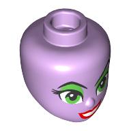 Lego Minidoll Head Bright Green Eyeshadow, Red Lips print / Lavender