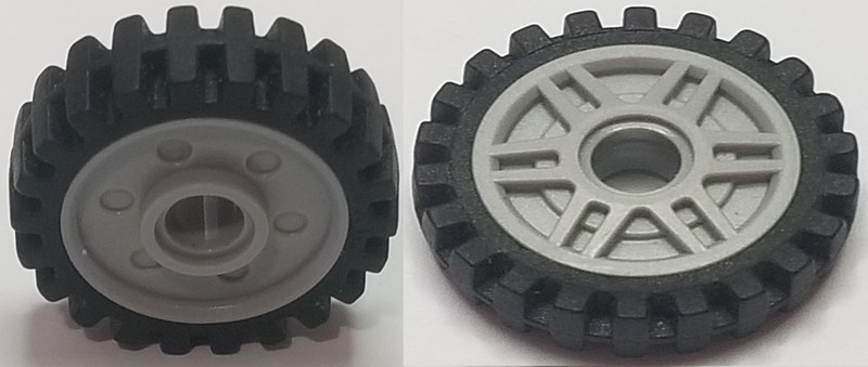 Lego Wheel 18mm D. x 8mm with Fake Bolts and Deep Spokes with Inner Ring with Black Tire 24mm D. x 7mm Matching Tread - Band Around Center of Tread (13971 / 61254b)