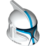 Lego Helmet Clone Trooper Phase 1, with Side Holes, Lieutenant, Dark Azure Markings and Silver Visor Print / White