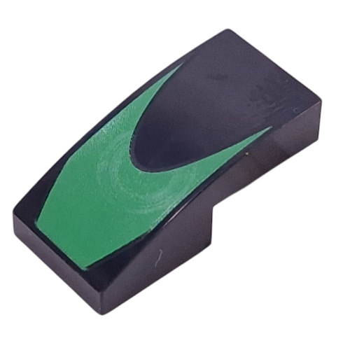 Lego Brick Curved 2 x 1 No Studs with Bright Green Shape print / Black