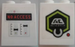 Brick 1 x 2 x 2 with Inside Stud Holder with 'NO ACCESS' and Control Panel and 'AC RESEARCH' on Transparent Background Pattern (Stickers) - Set 70163