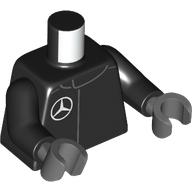 Lego Torso, White Mercedes Logo print, Black Arms, Dark Bluish Gray Hands / Black