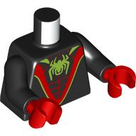 Lego Torso Bodysuit, Red Webbing and Thick 'V', Lime Spider Print, Black Arms, Red Hands / Black