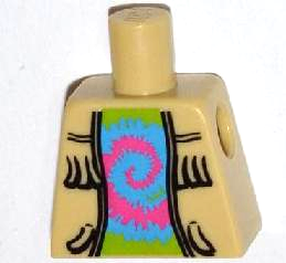 Lego Torso Vest Open with Fringe over Lime Shirt with Dark Pink and Medium Blue Tie-Dyed Swirl Pattern
