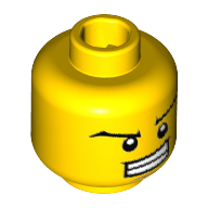 Lego Minifig Head Retro Spaceman, Wide Eyebrows, Wide Grin Showing Teeth, Dark Tan Dimple and Chin Print [Hollow Stud] / Yellow