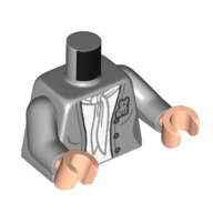 Lego Torso, Jacket with Cat Stitch, White Vest, Scarf print, Light Bluish Gray Arms, Light Nougat Hands / Light Bluish Gray