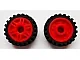 Wheel 18mm D. x 8mm with Fake Bolts and Deep Spokes with Inner Ring with Black Tire 24mm D. x 7mm Offset Tread - Band Around Center of Tread (13971 / 61254) / Red