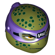 Lego Minifig Head Special, Ninja Turtle with Dark Purple Mask and Dark Green Spots Print (Donatello) / Olive Green