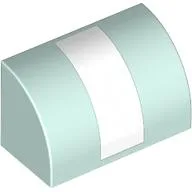 Brick Curved 1 x 2 x 1 No Studs with White Stripe Print / Light Aqua