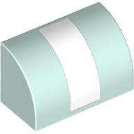 Lego Brick Curved 1 x 2 x 1 No Studs with White Stripe Print / Light Aqua