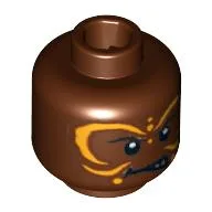 Minifig Head Cannibal, Yellow Face Paint Print [Blocked Open Stud] / Reddish Brown