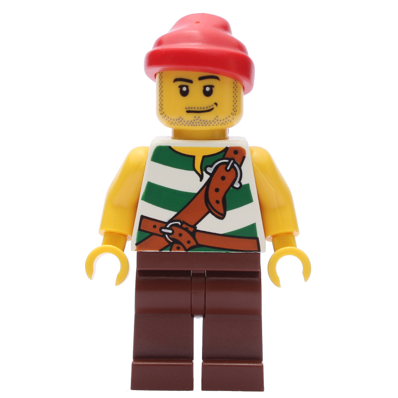 Lego Pirate - Green Stripes, Reddish Brown Legs, Red Bandana