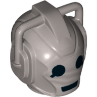 Lego Minifig Head Special, Robot with 2 Handles, Black Eyes and Mouth Print (Cyberman) / Flat Silver