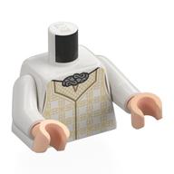Lego Torso, Silver Necklace/Cape Clip, Gold Squared Decorations White Arms, Light Nougat Hands / White