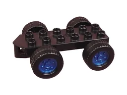 Duplo Car Base 2 x 6 with Four Black Wheels and Pearl Blue Hubs