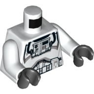 Lego Torso Armor Clone Pilot Detailed Print, White Arms, Black Hands / White