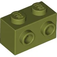 Brick Special 1 x 2 with 2 Studs on 1 Side / Olive Green
