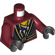 Lego Torso Robes with Black and Gold Belt and Trim, Tooth Necklace and Snake Head on Reverse Print, Dark Red Arms, Black Hands / Dark Red
