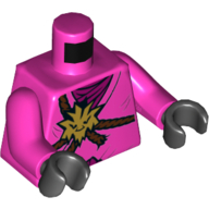 Lego Torso Robe with Reddish Brown Rope Shoulder Straps, Magenta Undershirt Print, Dark Pink Arms, Black Hands / Dark Pink