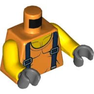 Torso, Vest, Top of Bare Chest, Blue Suspenders Print, Yellow Arms, Dark Bluish Gray Hands / Orange