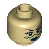 Lego Minifig Head Barriss Offee, Blue Lips, Blue Tattoo Print / Tan