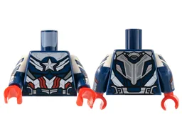 Torso Armor Silver Star, White Midriff, Red Stripes Pattern / Dark Blue Arms with White Short Sleeve, Silver Star and Cuff Pattern / Red Hands