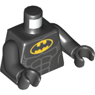 Lego Torso Batman Logo in Yellow Oval with Muscles Print, Black Arms and Hands / Black