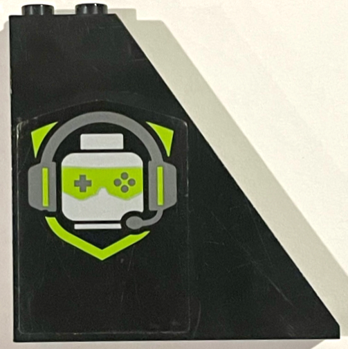 Lego Slope 55 6 x 1 x 5 with Bottom Stud Holders with Gaming Logo Minifigure Head with Headset and Game Controller Sunglasses Pattern Model Right Side (Sticker) - Set 60388