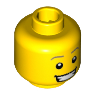 Lego Minifig Head Dog Show Winner, Dark Tan Eyebrows, White Pupils, Open Smile with Teeth Print [Hollow Stud] / Yellow