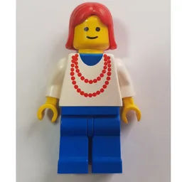 Woman, White Top with Red Necklace, Blue Legs, Red Hair