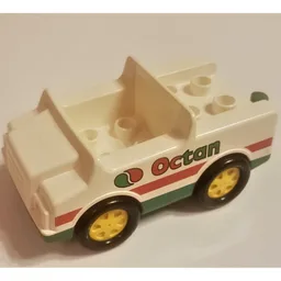 Duplo Car with 2 x 2 Studs and Green Base and Octan Logo Print / White