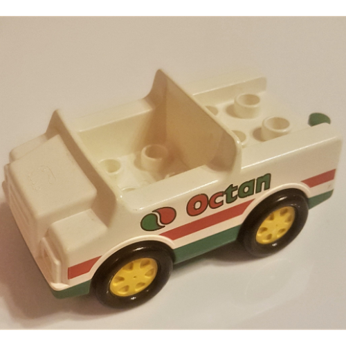 Lego Duplo Car with 2 x 2 Studs and Green Base and Octan Logo Print / White